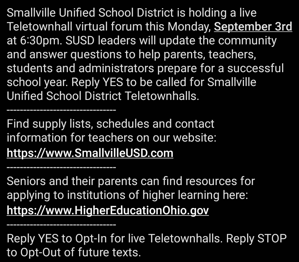 Branded P2P MMS Text Alerts for school districts detail - use full native links and a banner image to authenticate your messaging and develop trust