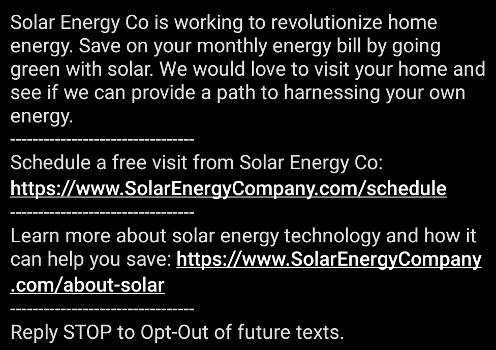 P2P MMS Text Alerts for solar, roofing and other sales outreach targeting by demographic or area.