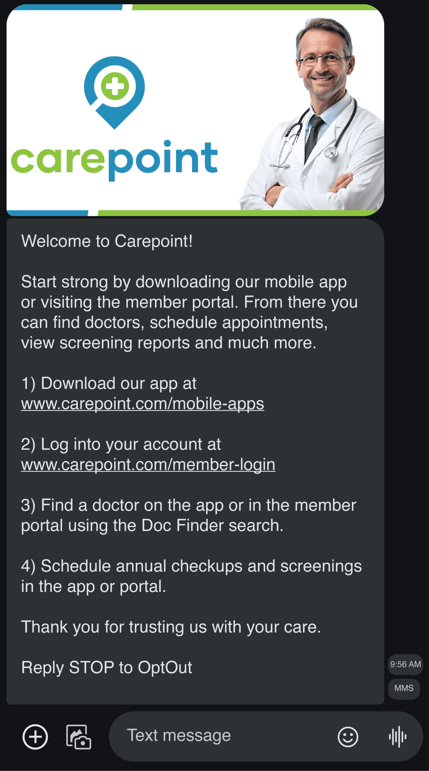 Healthcare Sample MMS Branded Text