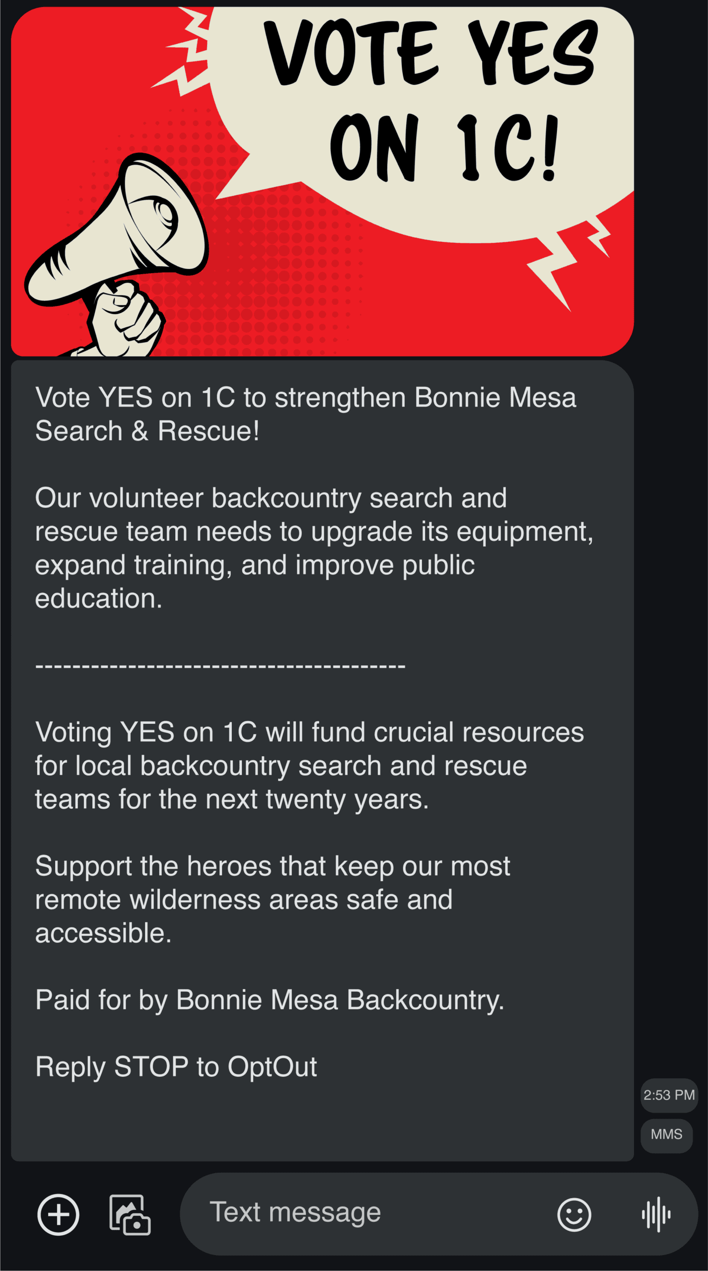Political Campaigns Sample MMS Branded Text