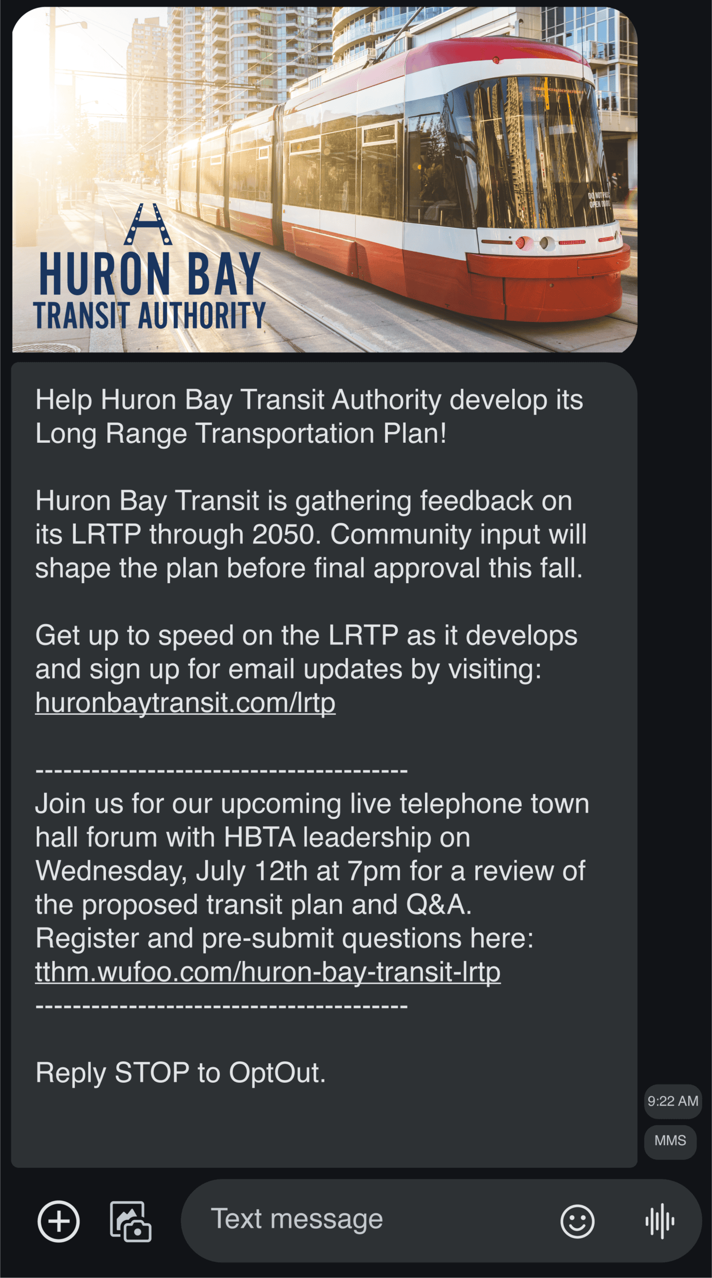 Transit Authority Sample MMS Branded Text